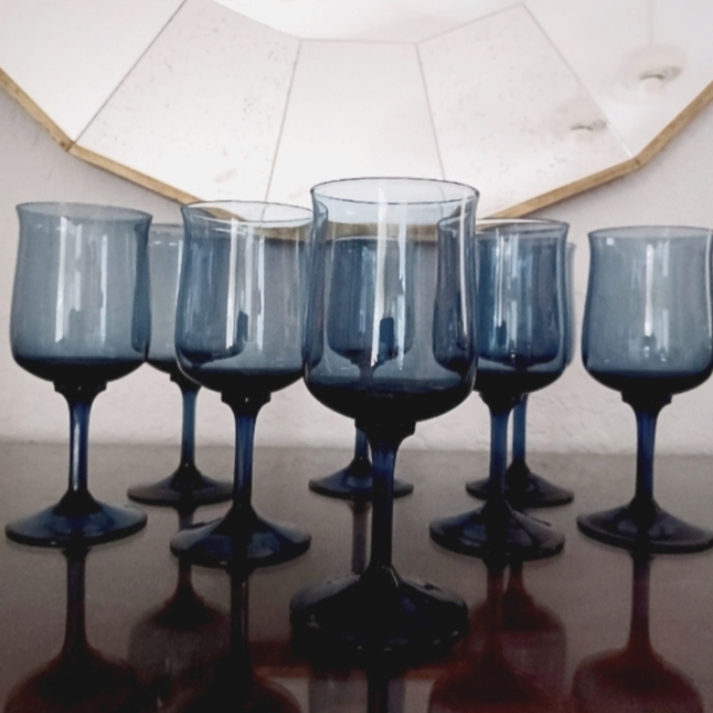 Set of 8~ LENOX Crystal BLUE MIST Small Wine Glasses ~ Cordial Glasses
